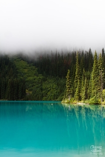 Joffre Lake in the mist British Columbia Canada 