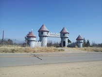 Just outside Bakersfield CA an enchanted forest christmas tree farm burned down The gates are all thats left 