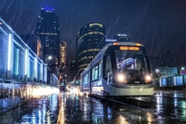 Kansas City Streetcar During Rainstorm by Jonathan Tasler Photography 