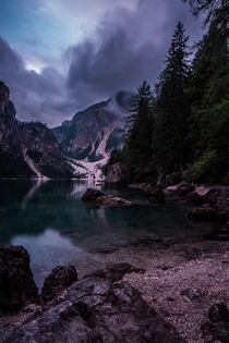 Lago di Braies in Italy At the last seconds of this  sec exposure it started pouring down and the thunder was rolling through the mountains 