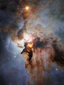 Lagoon Nebula  with intense winds churning funnels of gas and an active star formation