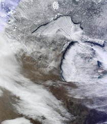 Lake effect snow bands over Michigan on Tuesday as captured by NASAs MODIS 