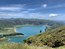 Lake in an extinct volcanic crater So Miguel Island Azores Portugal 