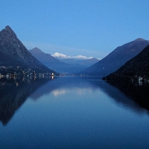 Lake Lugano Switzerland view from a gas station tonight 