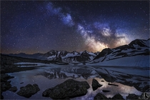 Lake Rinnensee at night with Milkyway Stubaital Tyrol Austria  photo by Nicholas Roemmelt