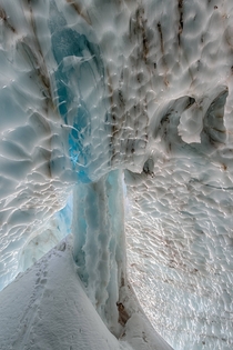 Large ice pillar inside the sandy glacier on Mt Hood  Photo by Jason Robert George
