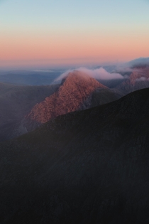 Last Light on Tryfan Snowdonia National Park North Wales 