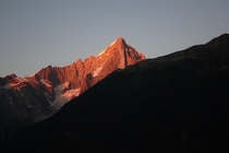 Last rays of light on Aiguille Verte Chamonix France 