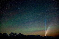 Last Summers Comet Neowise in Grand Teton National Park caught a bit of airglow as well and a passing satellite