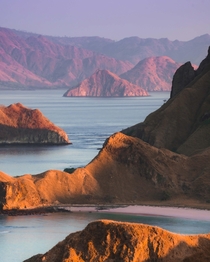 Layers of sunrise across various islands in Komodo National Park Indonesia 