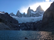 Less seen view of Mt Fitz Roy from Lago Sucia Patagonia Argentina 