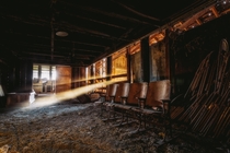 Light rays in an abandoned barn California 