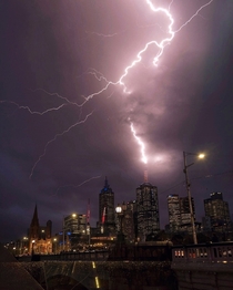 Lightening strike over the Melbourne skyline my pic 