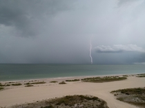 Lightning strike in the Gulf of Mexico viewed from Clearwater Florida 
