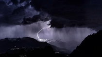 Lightning strike in Valais Switzerland 