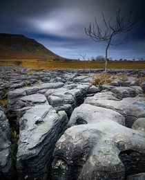 Long exposure of a moody morning at Southerscales Scars Yorkshire Dales England 