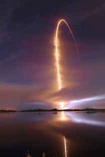 Long exposure shot of a space shuttle launch 