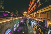 Long exposure shot of the street in Xian that brings from the Bell Tower to the Drum Tower China  IG thenaphotography