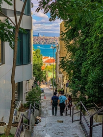 Looking out from a stair-alley over the Bosphorus in stanbul