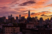 Lower Manhattan and One World Trade Center Under a Colorful September Sunset 