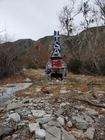 Lytle Creek Middle Fork cabins Abandoned in  during a fire Fireplace standing