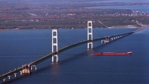 Mackinac Bridge connecting the upper and lower peninsulas of the US state of Michigan