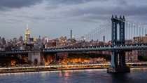Manhattan Bridge and midtown skyline New York 
