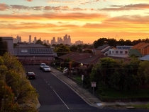 Melbourne Australia taken from a rooftop in Brunswick at sunset