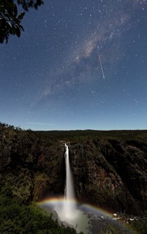 Meteor Milky Way and Moonbow over Wallaman Falls in Queensland Australia 