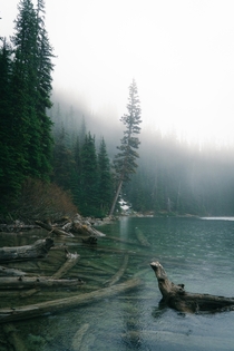 Middle Joffre Lake during a rainstorm in early Spring BC 