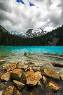 Middle Joffre Lake under a dark and looming sky BC Canada 