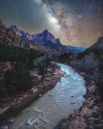 Midnight at a river in Utah Zion National Park UT  grantplace
