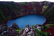 Midnight at Keri crater lake Iceland All natural light  