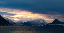 Midwinter sunset in Romsdalsfjorden Norway 
