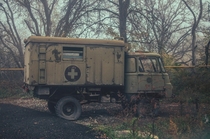 Military ambulance near the outskirts of the city of Shushi in Artsakh Republic