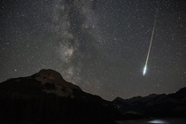 Milky Way and Fireball over Barrier Lake Alberta 
