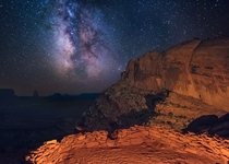 Milky Way and Stars over False Kiva in Canyonlands National Park Utah USA 