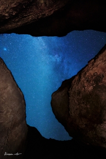 Milky way from inside a cave at Pinnacles National Park 