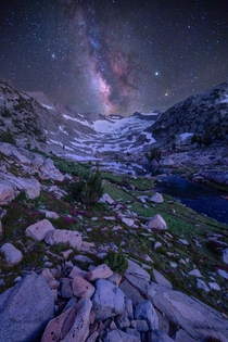 Milky Way gleaming over Yosemites tallest peak Mt Lyell 