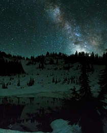Milky Way has over small pond off Chinook Pass Washington 