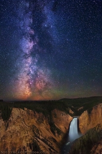 Milky Way over Lower Yellowstone Falls Yellowstone National Park  photo by Royces NightScapes