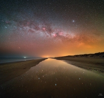 Milky Way reflecting in a beach puddle Norhern Denmark 