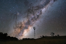 Milky Way rising above a small Windmill  minutes outside of Canberra Australia 