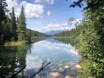 Mirrored lake in Jasper National Park Canada 