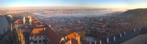 Misty golden hour in Prague Czech Republic 