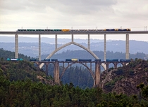 Modern high-speed rail viaduct next to the old railway bridge in Spain