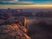Monument Valley AZ at dawn on the mesa  by Craig Tissot