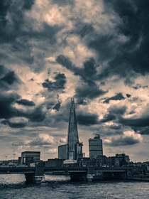 Moody view of the Shard in London England