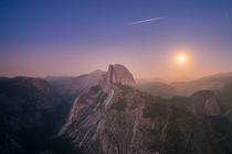 Moon rise and Mars over Half Dome Yosemite National Park OC 