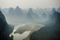 Moonlit mountains of the Li River Valley Xingping China 